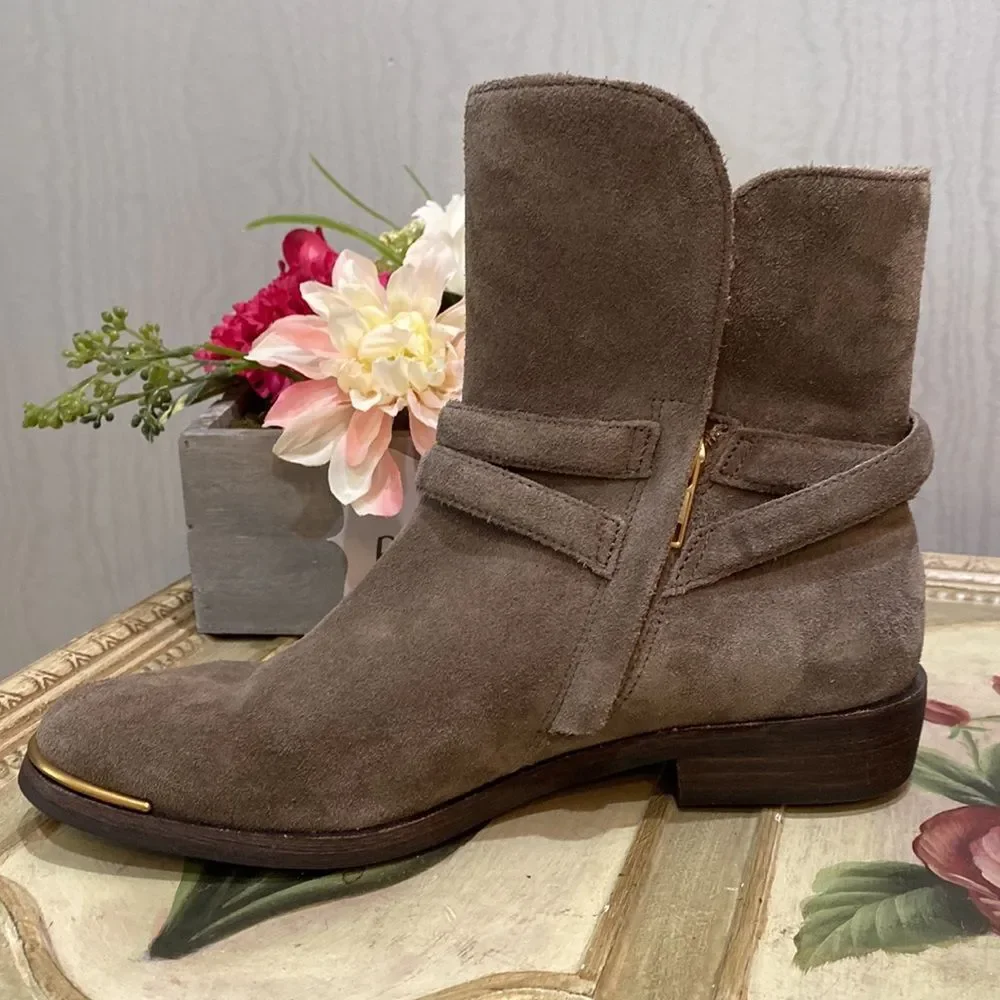UGG Kelby Suede Leather Harness Ankle Boots Mouse Gray Sz 7 Excellent Condition